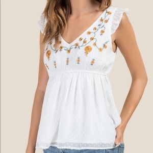 Francesca’s Swiss Dot Embroidered Baby Doll Top